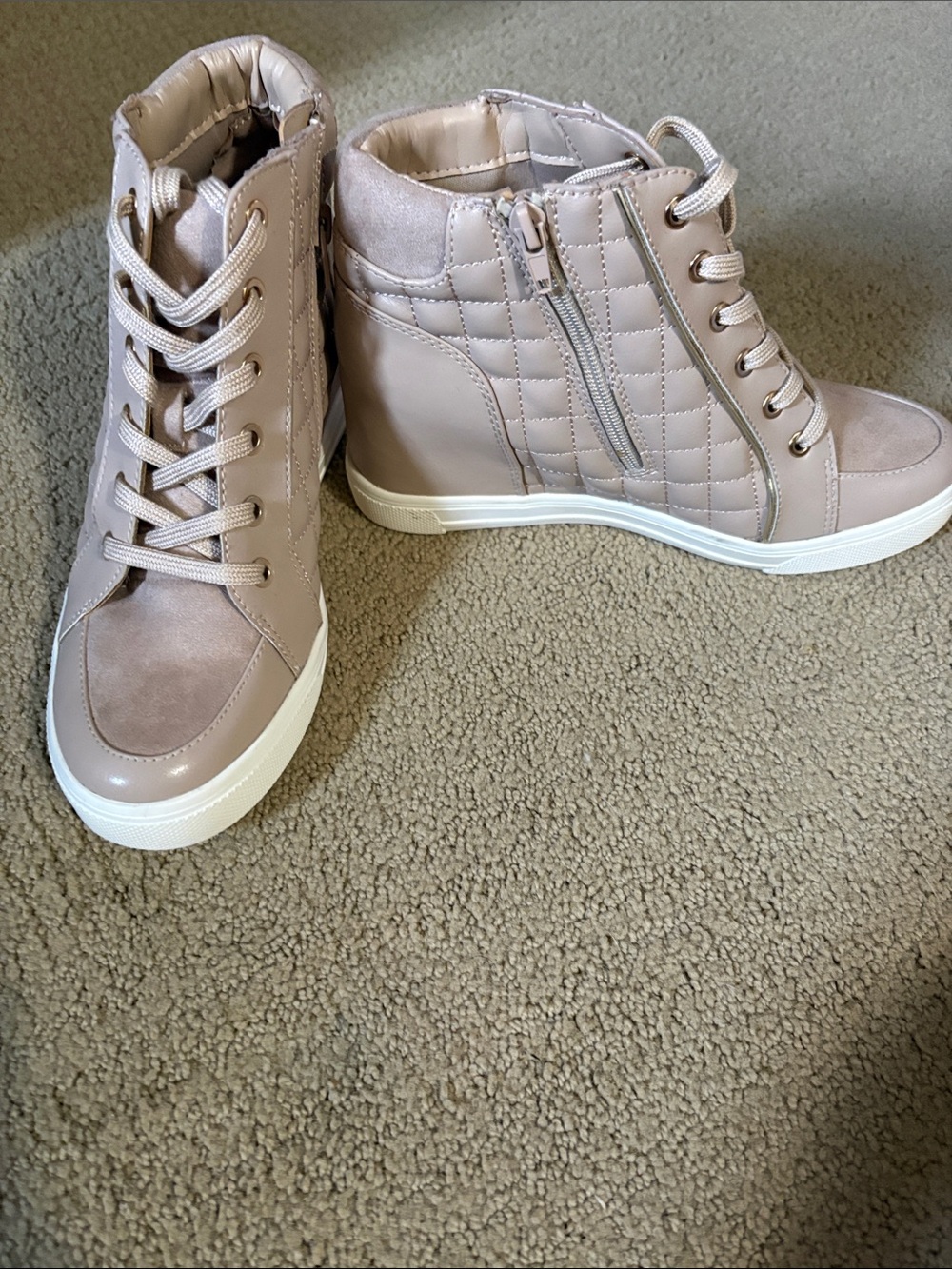 Aldo Quilted Wedge High-Top Sneakers in Blush